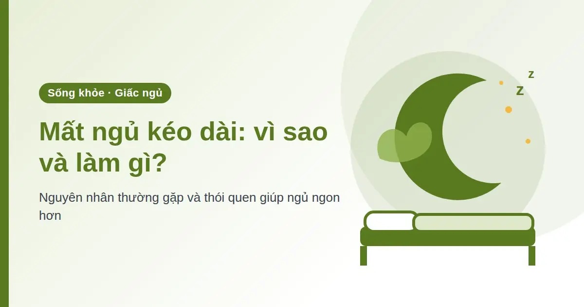 Minh họa vầng trăng khuyết, chiếc giường và chữ z tượng trưng giấc ngủ trên nền xanh lá nhạt